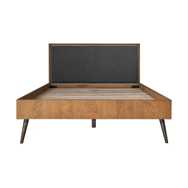 Coco Rustic Oak Wood Upholstered Faux Leather Queen Platform Bed By Armen Living