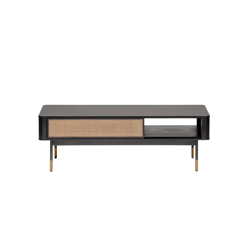 Coffee Table in Black with Natural Wicker By Homeroots