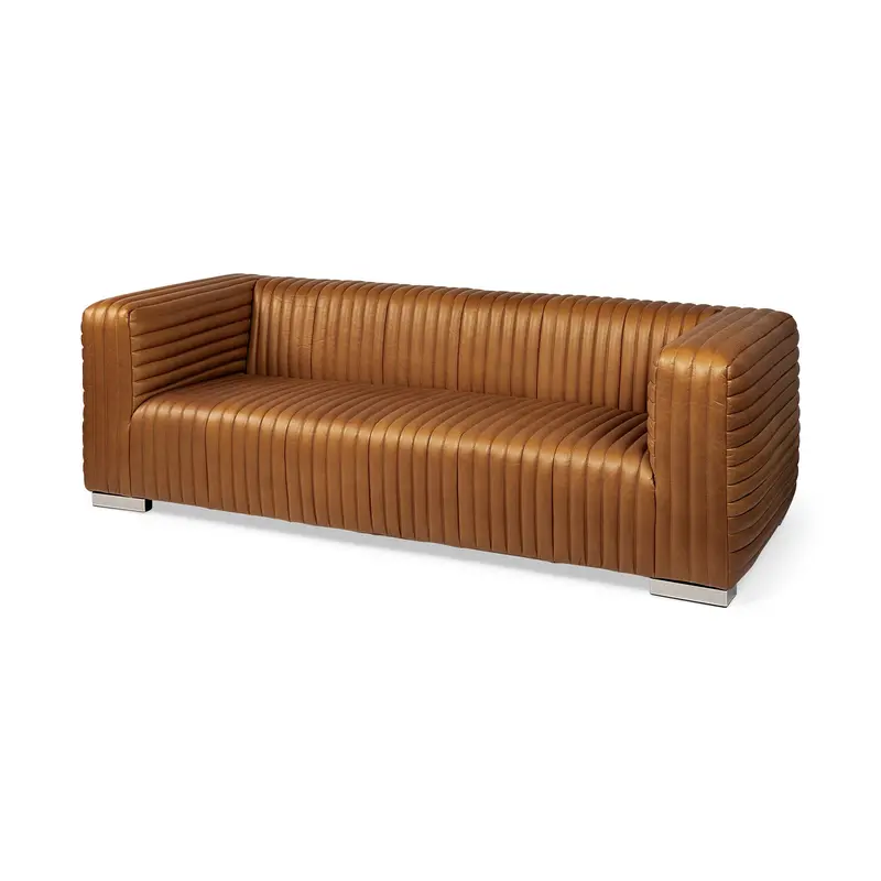 Cognac Leather Wrapped Three Seater Sofa By Homeroots