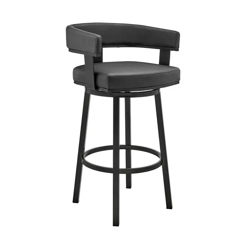 Cohen 26" Counter Height Swivel Bar Stool in Black Finish and Black Faux Leather By Armen Living