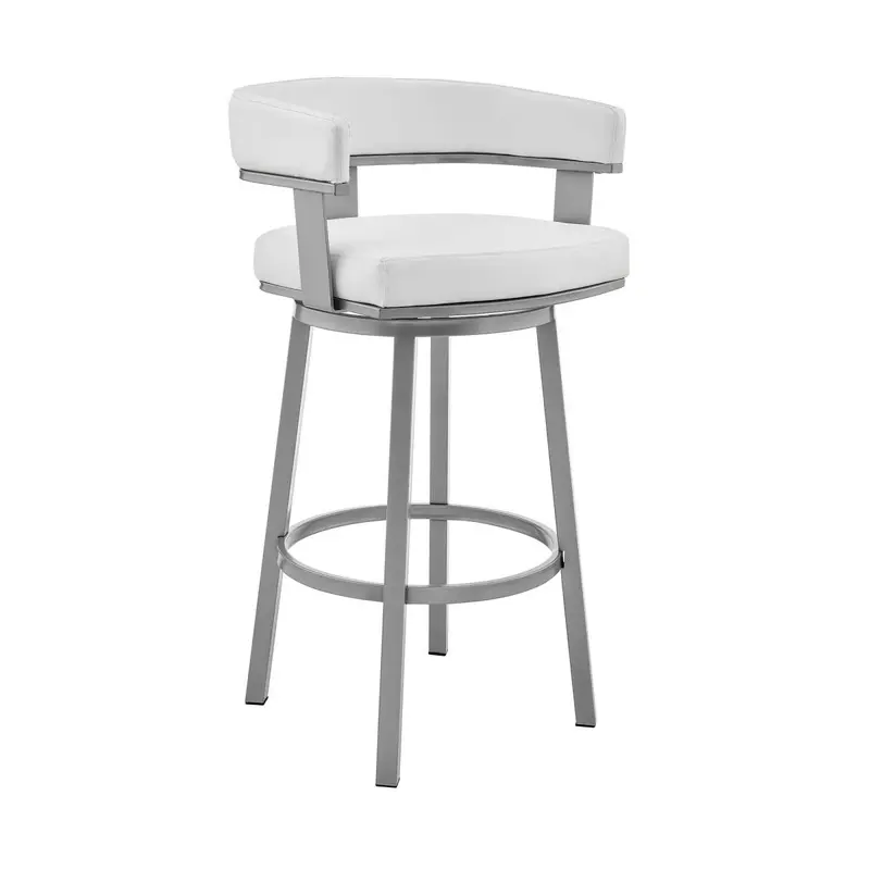 Cohen 26" Counter Height Swivel Bar Stool in Silver Finish with White Faux Leather By Armen Living