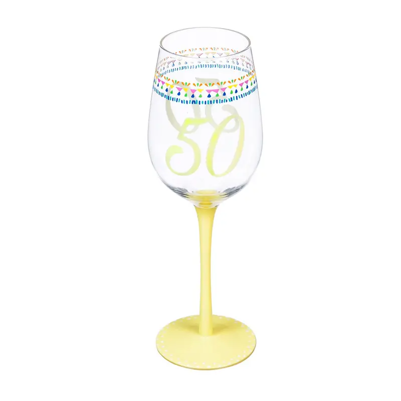Color Changing Wine Glass w/ Gift Box, 12oz, Birthday Confetti 50th