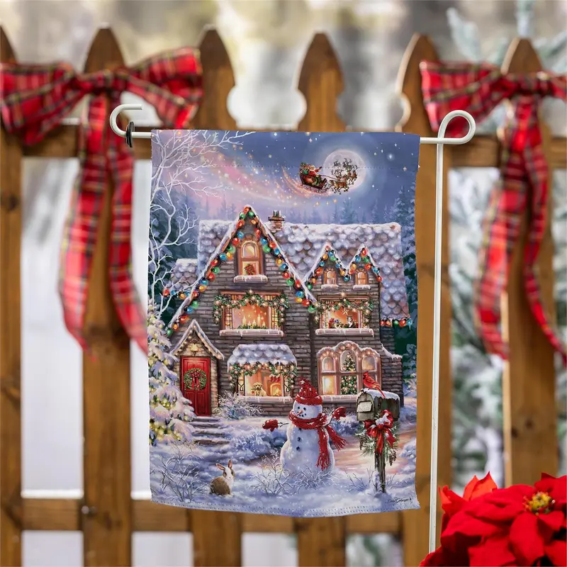 Colorful Christmas House Suede Garden Flag