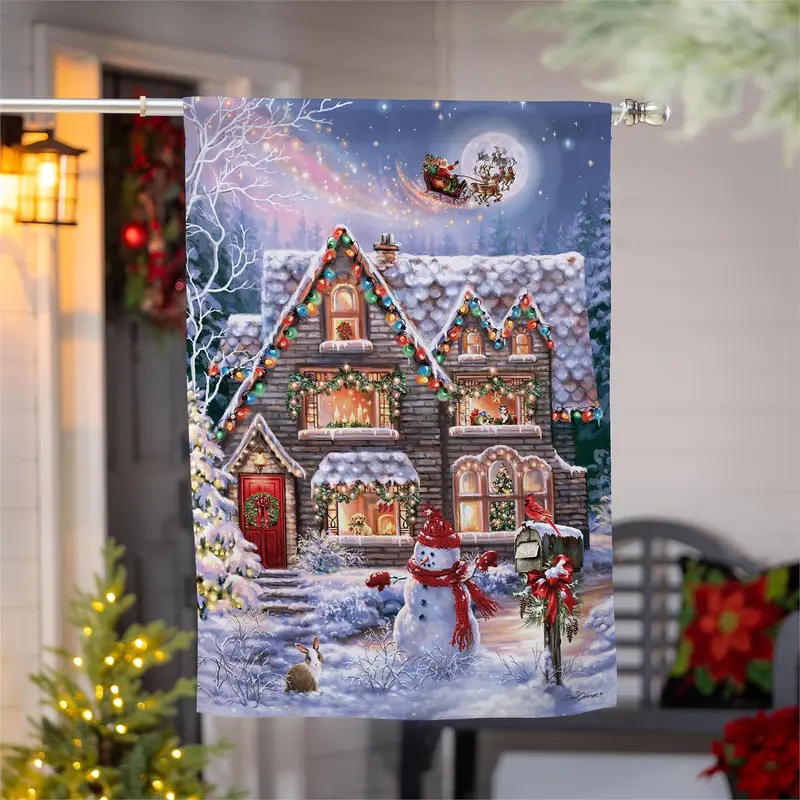 Colorful Christmas House Suede House Flag