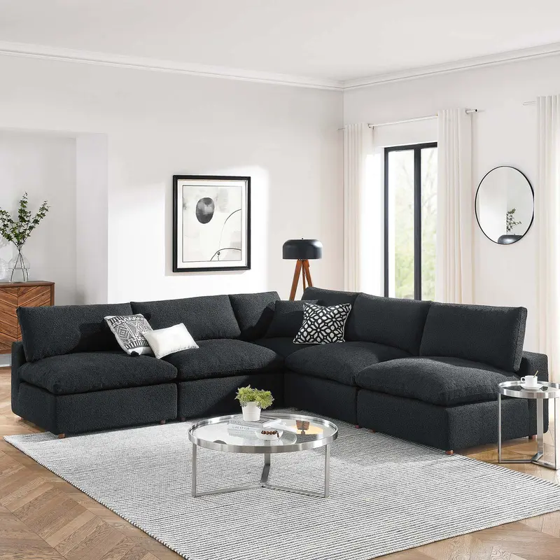 Commix Down Filled Overstuffed Boucle Fabric 5-Piece Sectional Sofa By Modway - EEI-6367