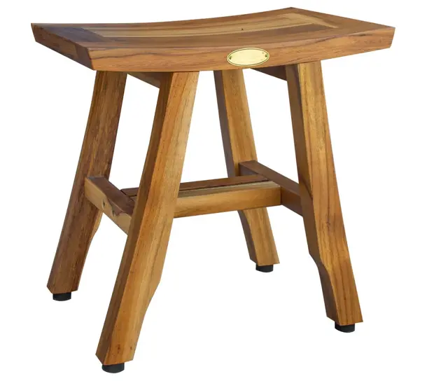 Compact Curvilinear Teak Shower or Outdoor Bench in Natural Finish By Homeroots