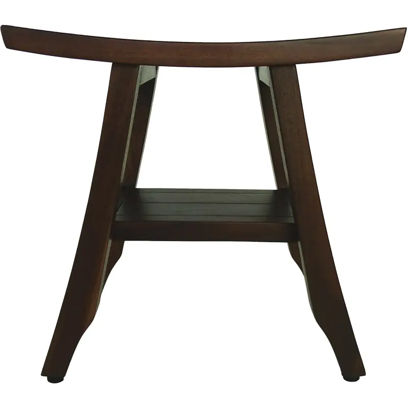 Compact Curvilinear Teak Shower or Outdoor Bench with Shelf in Brown Finish By Homeroots