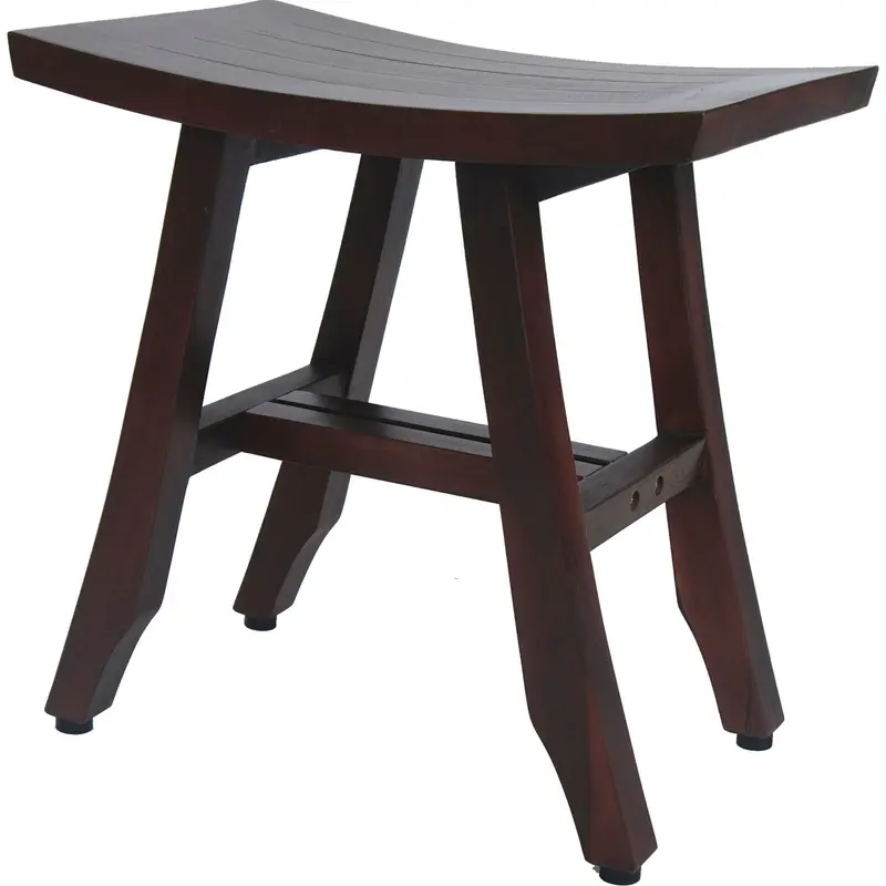 Compact Curvilinear Teak Shower Outdoor Bench in Brown Finish By Homeroots