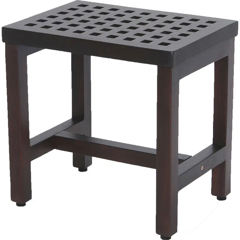 Compact Rectangular Teak Lattice Pattern Shower or Outdoor Bench in Brown Finish By Homeroots