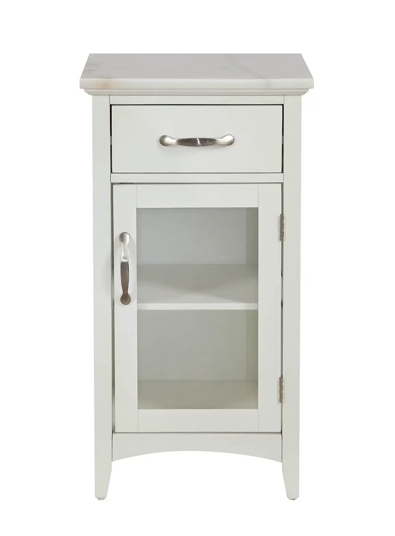 Compact Stylish White Marble Top Cabinet By Homeroots