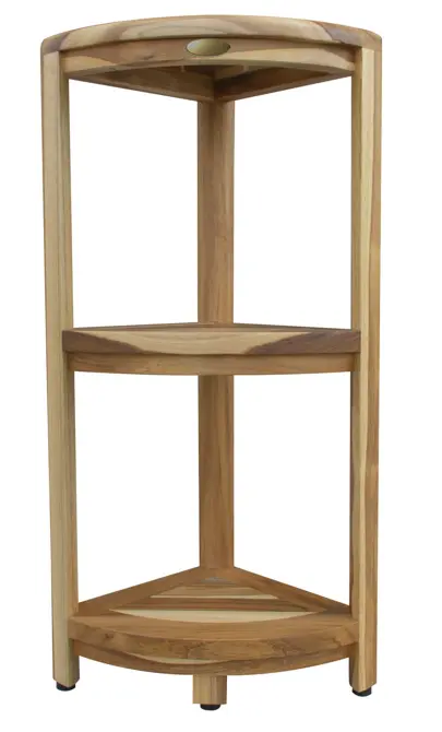 Compact Teak 3 tier Corner Shower Outdoor Bench in Natural Finish By Homeroots