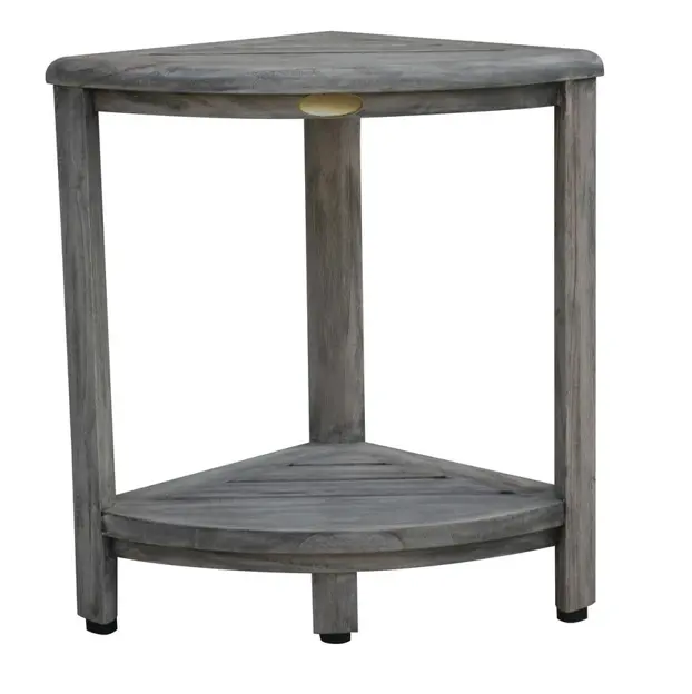 Compact Teak Corner Shower Outdoor Bench in Coquina Finish By Homeroots