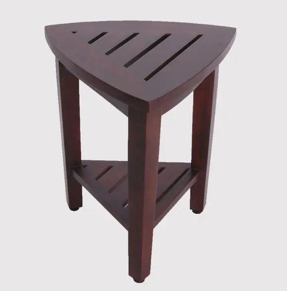 Compact Teak Corner Shower Outdoor Bench with Shelf in Brown Finish By Homeroots