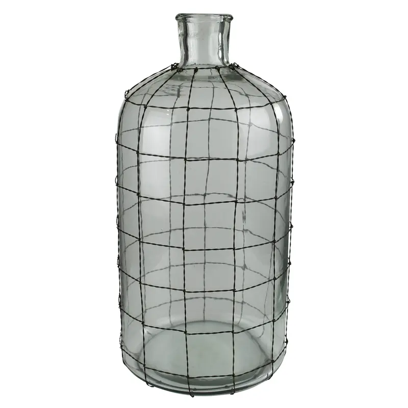 Conde Glass Bottle, Wire Grid - Large By HomArt