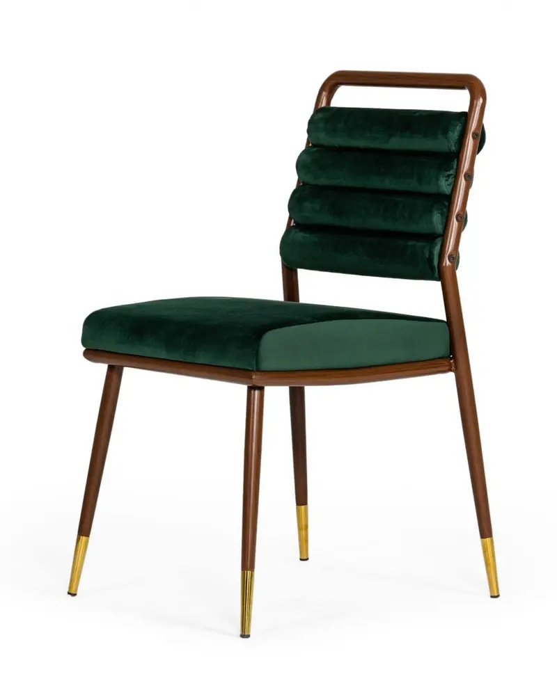Contempo Dark Green and Walnut Velvet Dining Chair By Homeroots