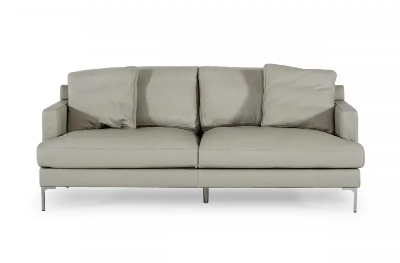Contemporary 75" Light Grey Leather Sofa By Homeroots