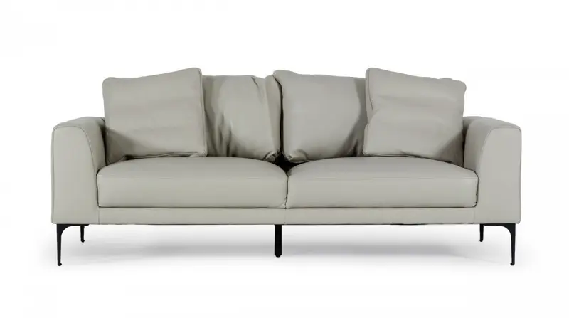 Contemporary 87" Light Grey Leather Sofa By Homeroots