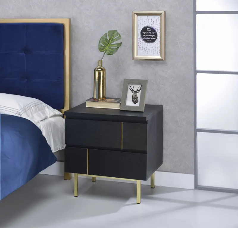 Contemporary Black And Brass Nightstand By Homeroots