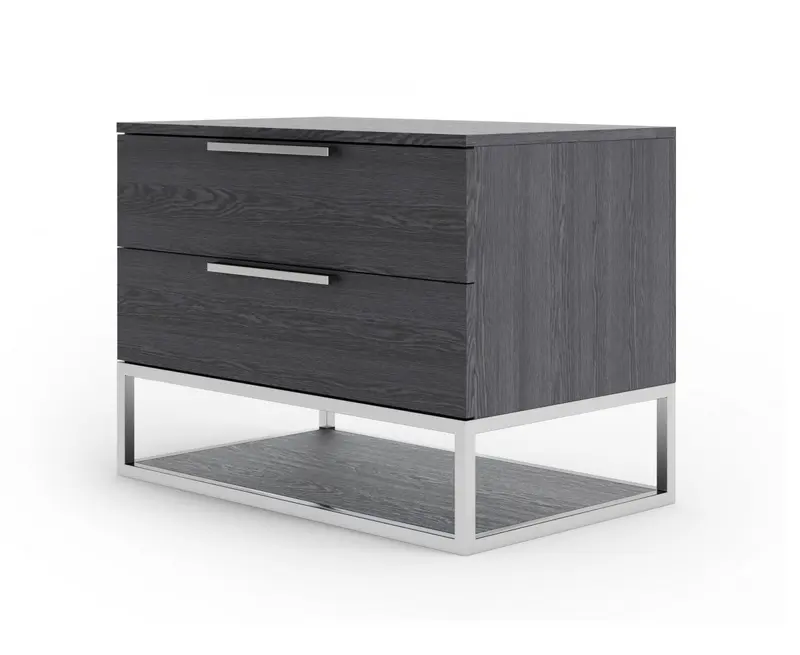 Contemporary Elm Gray And Stainless Steel Nightstand With Two Drawers By Homeroots