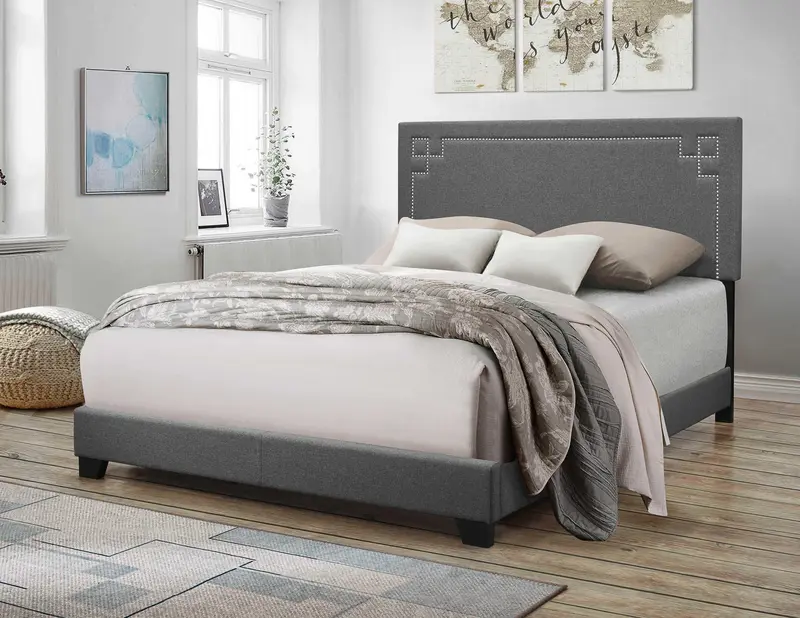 Contemporary Gray Upholstered King Size Bed By Homeroots