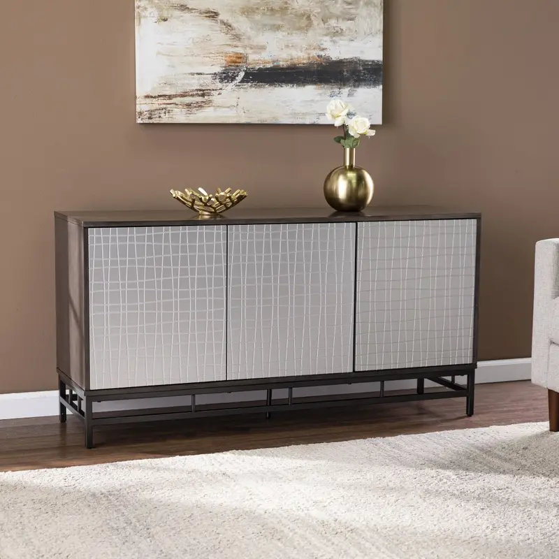 Contemporary Grid Lines Three Door Accent Cabinet By Homeroots