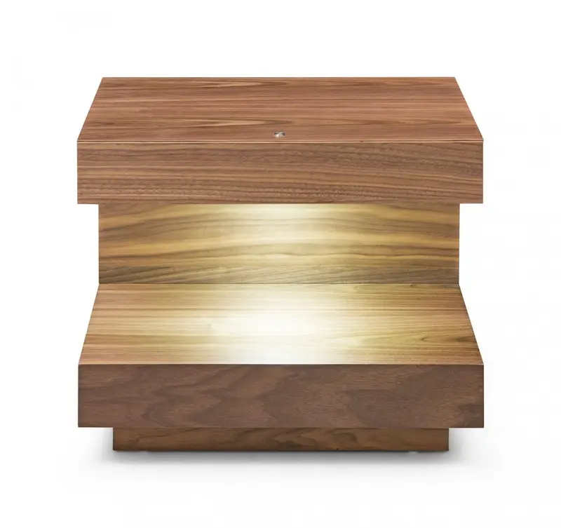 Contemporary Led Lit Walnut Nightstand With One Drawer By Homeroots