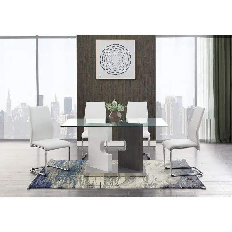 Contemporary Puzzle Gray And White Double Base Glass Dining Table By Homeroots