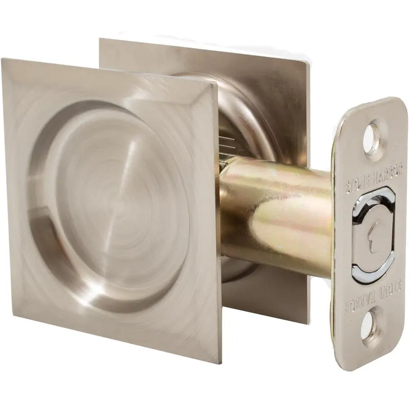 Contemporary Square Pocket Door Lock, Passage (Hall/Closet) Latch, 2-3/4 inch Backset, RCL, Satin Nickel by Stone Harbor Hardware (C) - Open Box