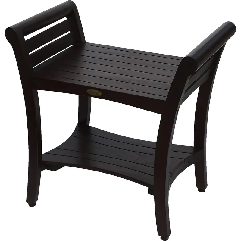 Contemporary Teak Shower bench with Handles in Dark Brown By Homeroots