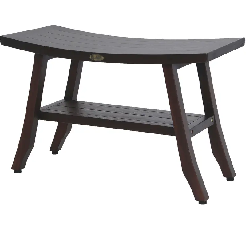 Contemporary Teak Shower Bench with Shelf in Brown Finish By Homeroots - 376690