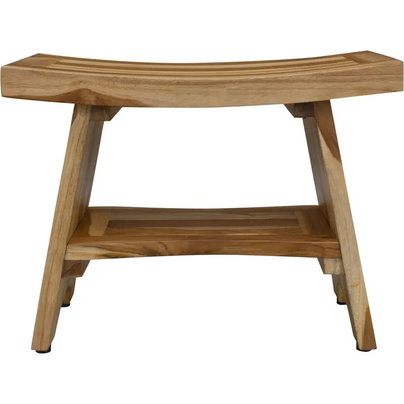 Contemporary Teak Shower Bench with Shelf in Natural Finish By Homeroots - 376728