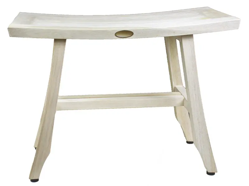 Contemporary Teak Shower Stool or Bench in Whitewash Finish By Homeroots