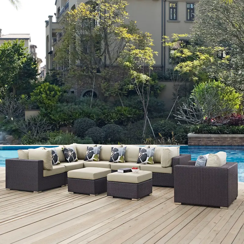 Convene 9 Piece Outdoor Patio Sectional Set By Modway - EEI-2373