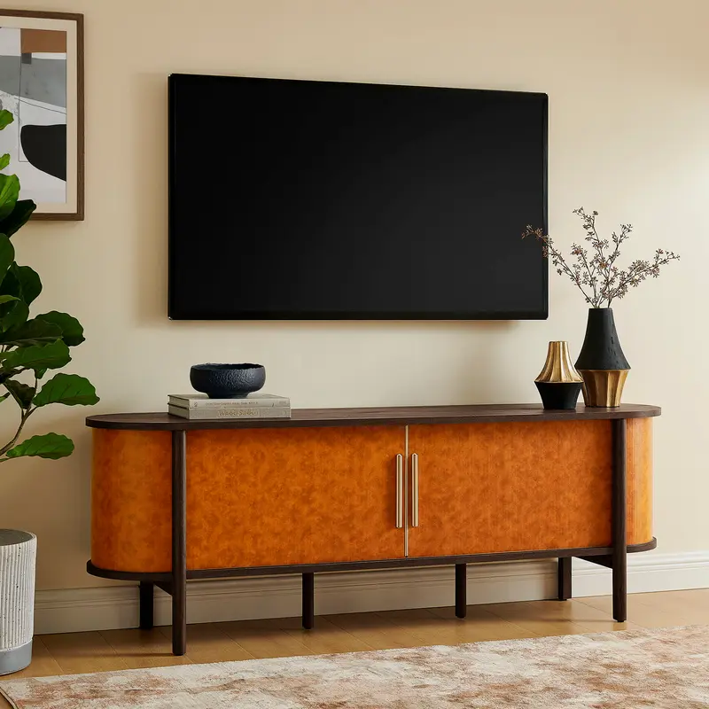 Coralie Curved 71" Vegan Leather Oval TV Stand by Modway
