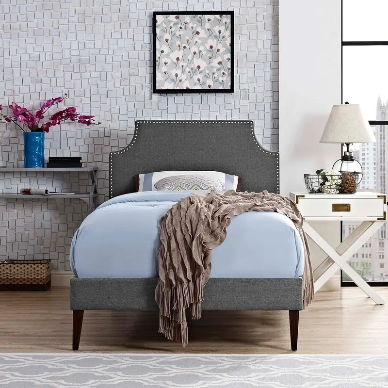 Corene Twin Fabric Platform Bed with Squared Tapered Legs By Modway - MOD-5951