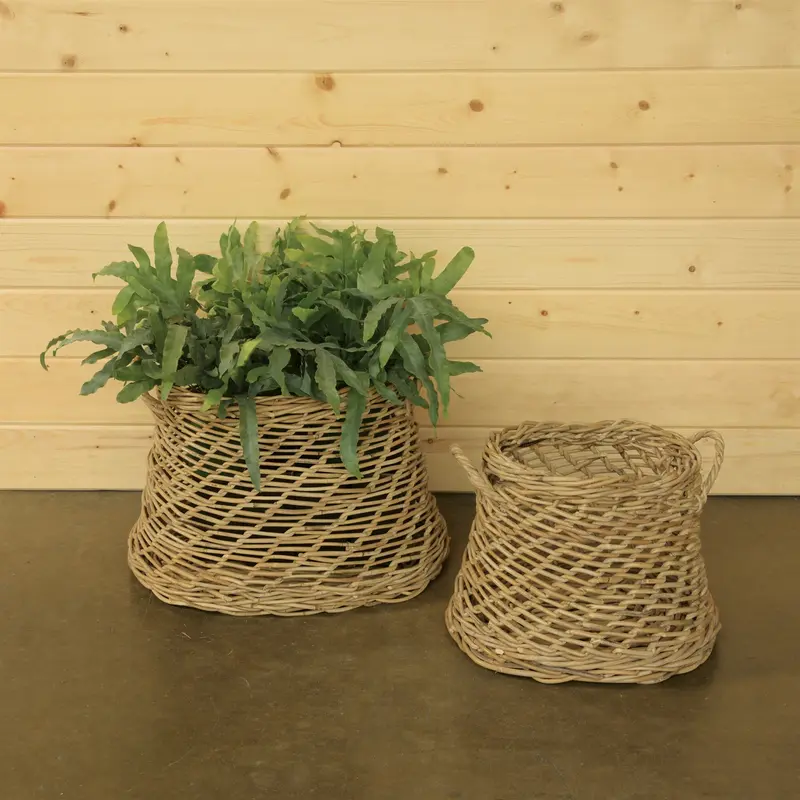 Coronado Rattan Oval Basket - Set of 2 - Rustique Grey By HomArt