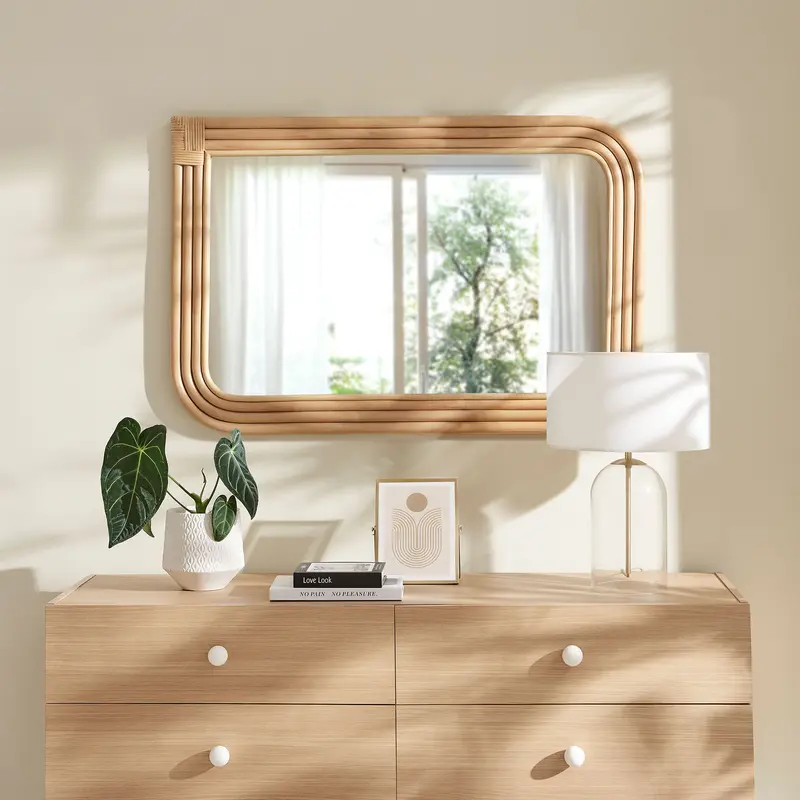 Corsica Curved Rectangle Rattan Wall Mirror by Modway