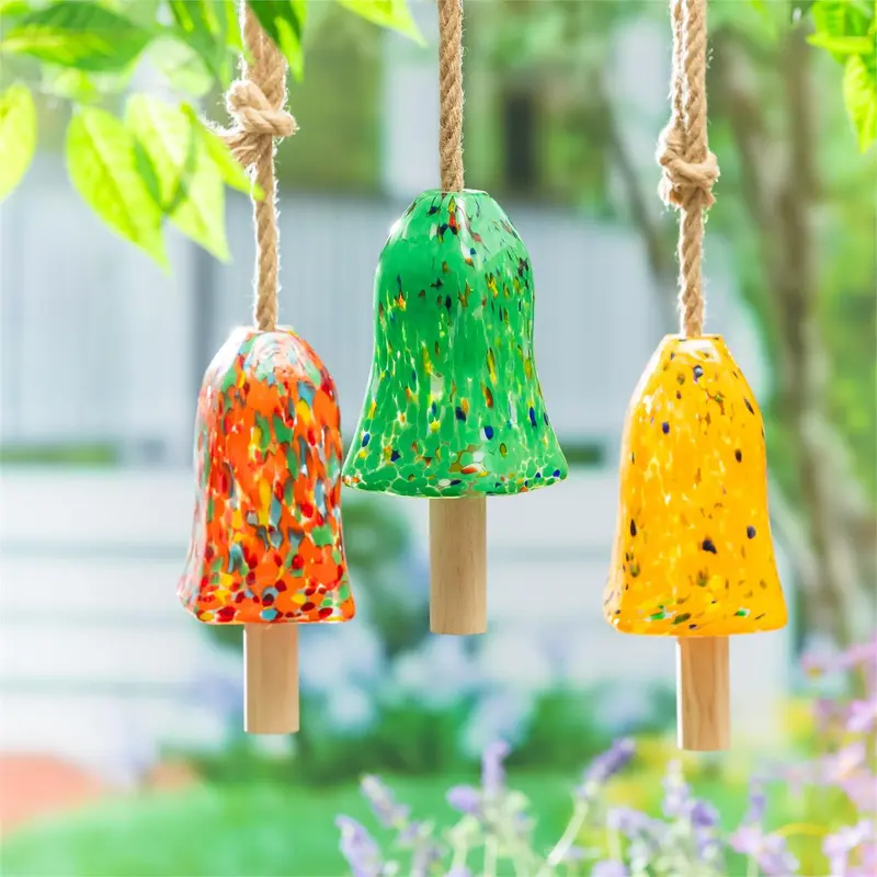 Cottage Garden Bell, Glass, Colorful Confetti, 6", Asst of 3