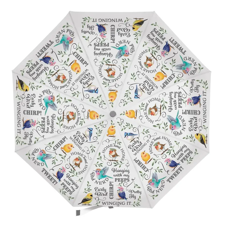 Cottage Garden Bird Nerd Umbrella Manual Compact with Sleeve, 38" Canopy x 22.5"H