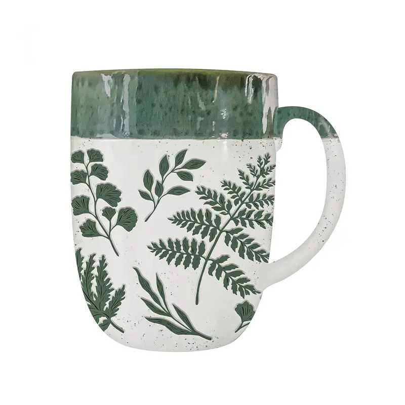 Cottage Garden Coffee Cup Ceramic Artisanal, Foliage Sage, 14oz, Gift Box