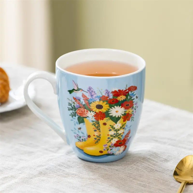 Cottage Garden Coffee Cup Ceramic Cup O Java, Floral Boots, 17oz, Gift Box