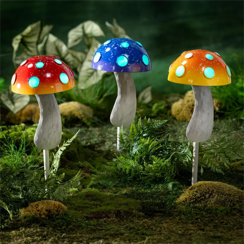 Cottage Garden Glow in the Dark Metal Mushroom Stake 14"H, 3 Assorted, 24PCS CDU