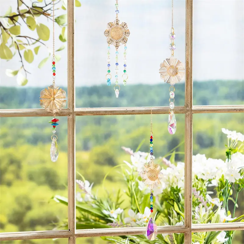 Cottage Garden Hanging Charm, Metal Flower, Asst of 4, Display