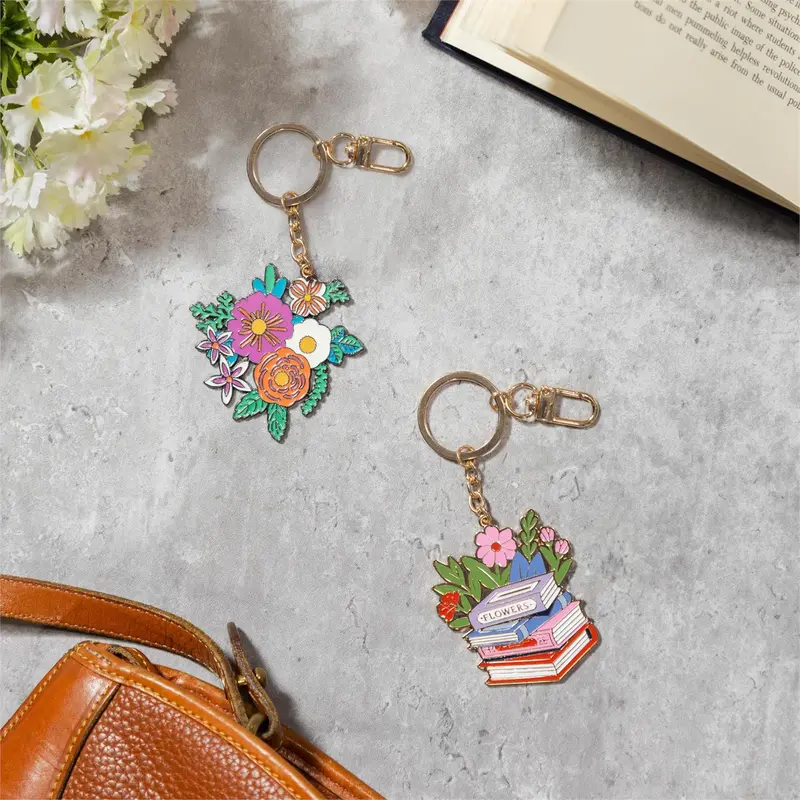 Cottage Garden Keychain, Floral Books, Asst of 2, Display