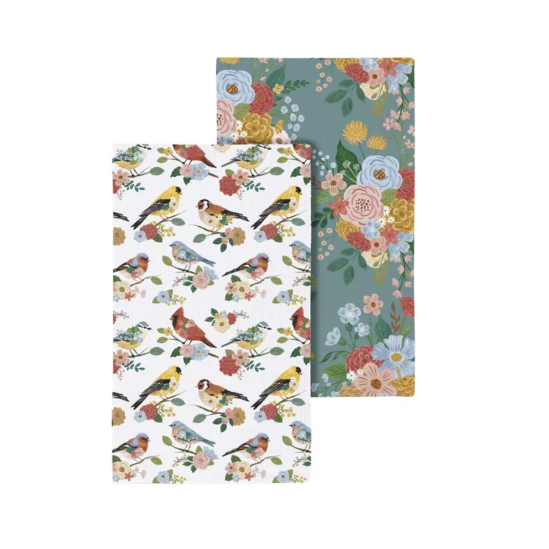 Cottage Garden Kitchen Towel Quick Dry Waffle Weave Double-Sided, Birds, 30"L x 18"W