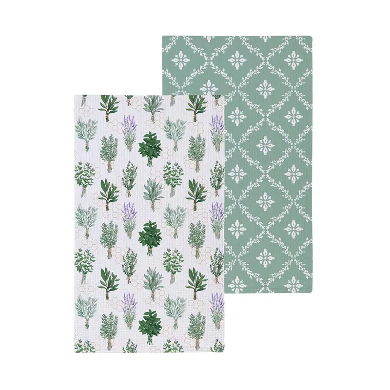 Cottage Garden Kitchen Towel Quick Dry Waffle Weave Double-Sided, Herbs, 30"L x 18"W
