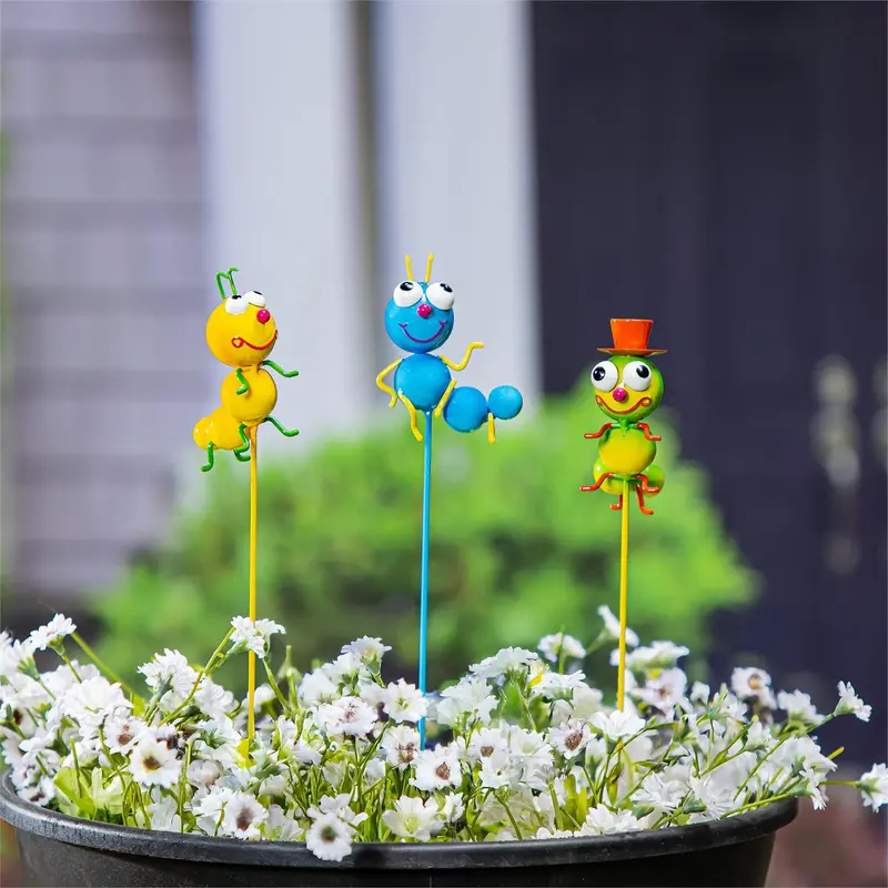 Cottage Garden Metal Caterpillar Plant Pick, 3 Assorted, 24PCS in the Bucket Display