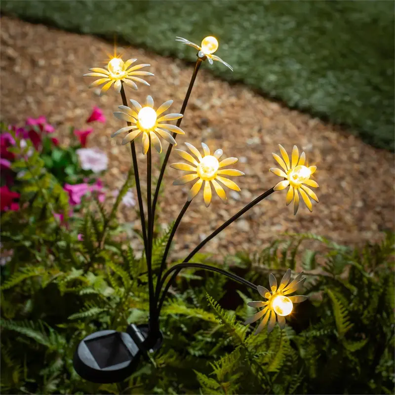 Cottage Garden Metal Daisy Solar Stake with Metal Display, 12Pcs