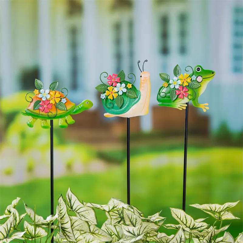 Cottage Garden Metal Frog, Turtle and Snail Garden Stake 35"H, 3 Assorted, 12PCS CDU