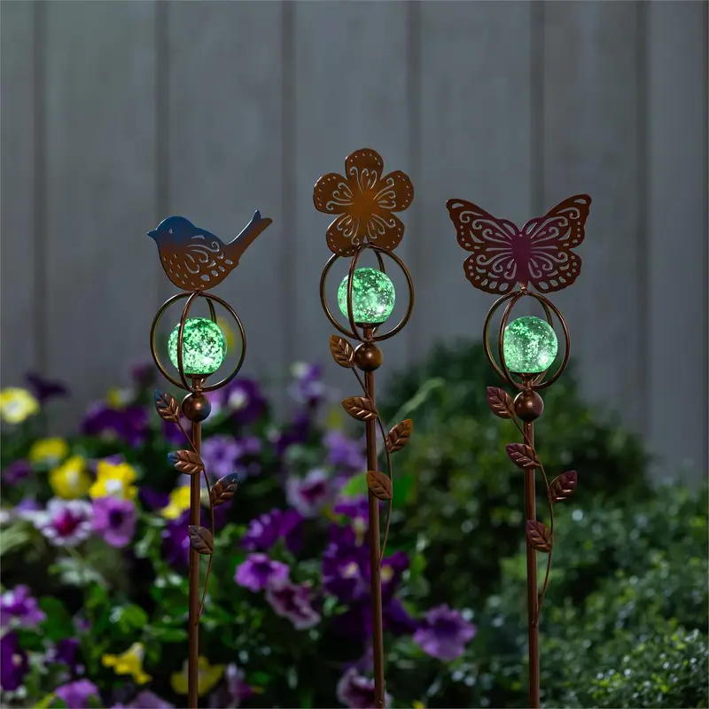Cottage Garden Metal Garden Stake with Glass Ball 36"H, 3 Assorted, 12PCS CDU